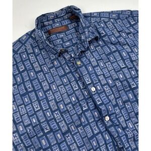 Tori Richard L Cotton‎ Blue Graphic Short Sleeve Button Down Shirt